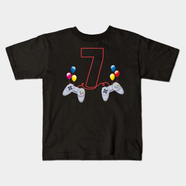 7th Birthday Boy Toddlers Video Gamer Store Kids T-Shirt by Msafi